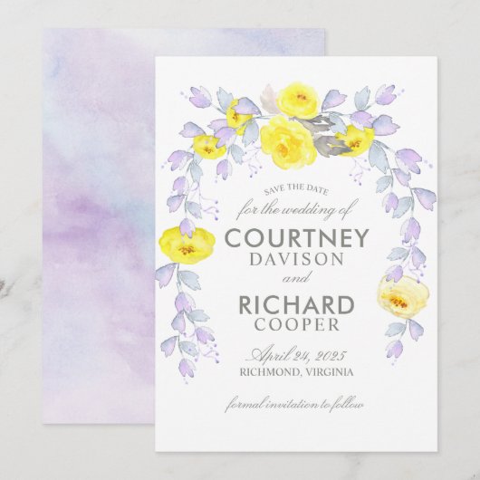 Vrijgezellenfeest met geel rozenpoeder save the date (Voorkant / Achterkant)