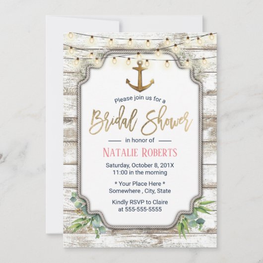  Vrijgezellenfeest met goudanker Rustic Wood Kaart (Voorkant)