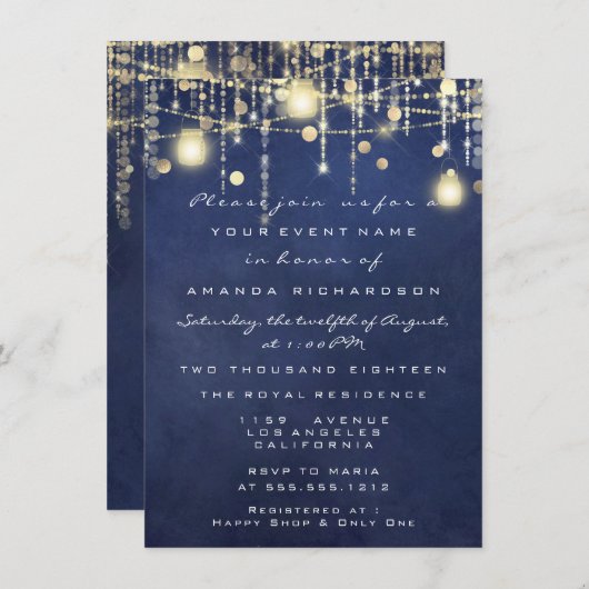 Vrijgezellenfeest met gouden lampjes kaart (Voorkant / Achterkant)