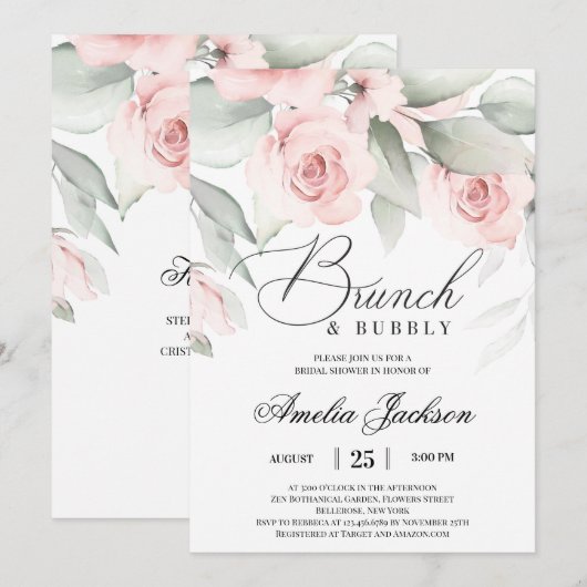 Vrijgezellenfeest met groene en zachte roze floral kaart (Voorkant / Achterkant)