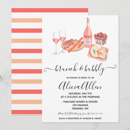 Vrijgezellenfeest met het thema Brunch & Bubble Pi Kaart (Voorkant / Achterkant)