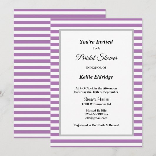 Vrijgezellenfeest met Paarse/witte strepen Kaart (Voorkant / Achterkant)