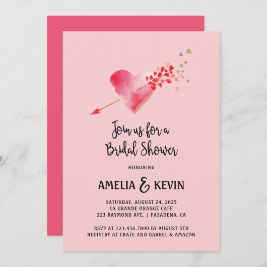 Vrijgezellenfeest met rode en gouden harten en pij kaart (Voorkant / Achterkant)