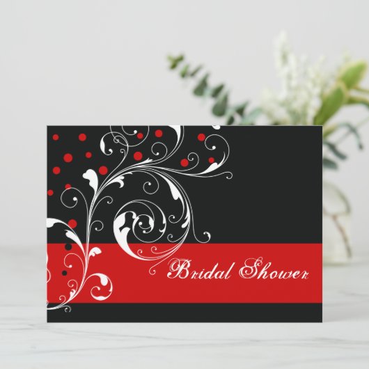 Vrijgezellenfeest met rolblad zwart, rode bruiloft kaart (Staand voorkant)