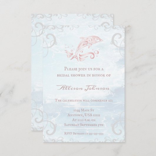 Vrijgezellenfeest met roze dolfijn uitnodigen kaart (Voorkant / Achterkant)