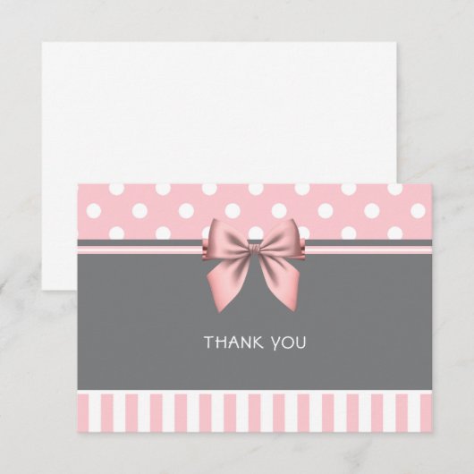 Vrijgezellenfeest met roze en grijze strepen bedankkaart (Voorkant / Achterkant)