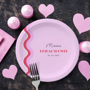 Vrijgezellenfeest met roze en rode roodroze retro- papieren bordje