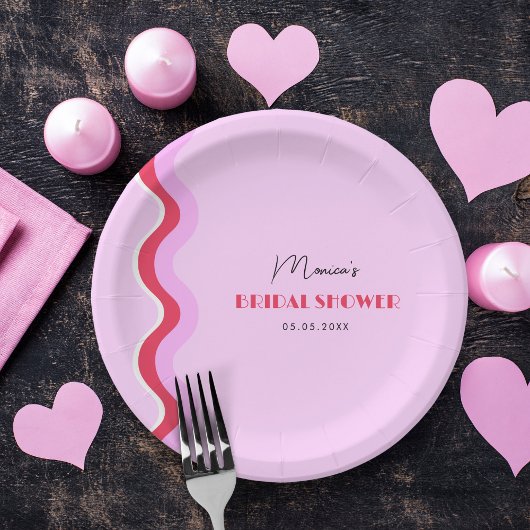 Vrijgezellenfeest met roze en rode roodroze retro- papieren bordje