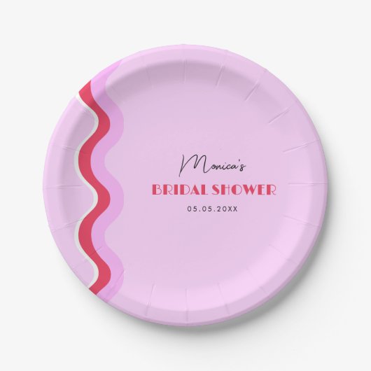 Vrijgezellenfeest met roze en rode roodroze retro- papieren bordje (Voorkant)