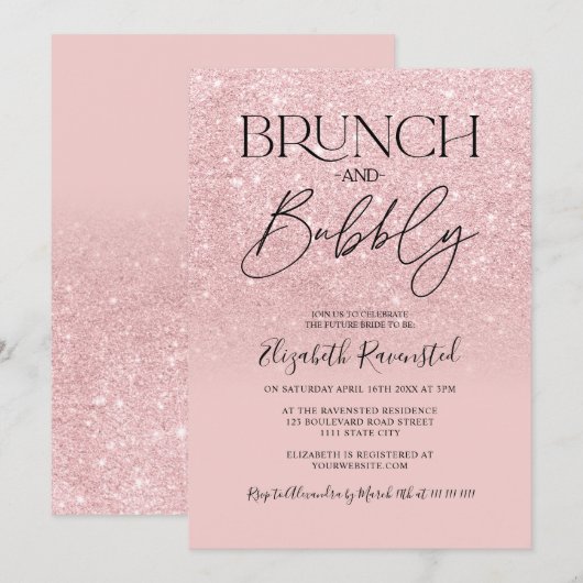 Vrijgezellenfeest met roze glitter-brunch-bubbelst kaart (Voorkant / Achterkant)