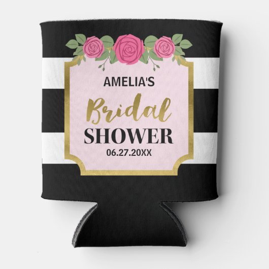 Vrijgezellenfeest met roze roze strepen en witte s blikjeskoeler (Voorkant)