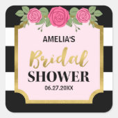 Vrijgezellenfeest met roze roze strepen en witte s vierkante sticker (Voorkant)