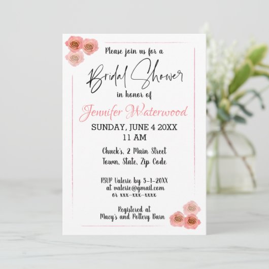 VRIJGEZELLENFEEST MET ROZEN Uitnodiging (Staand voorkant)