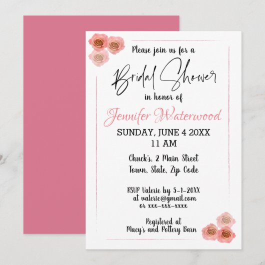 VRIJGEZELLENFEEST MET ROZEN Uitnodiging (Voorkant / Achterkant)