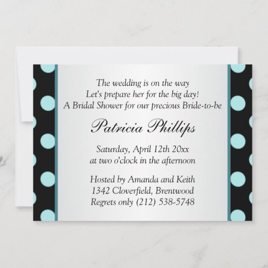 Vrijgezellenfeest met zwarte en blauwgroen polka-p kaart (Achterkant)