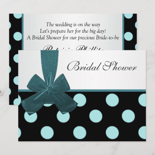 Vrijgezellenfeest met zwarte en blauwgroen polka-p kaart (Voorkant / Achterkant)