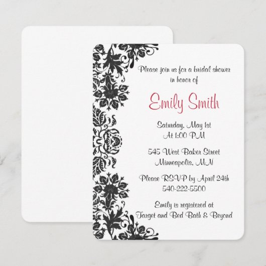 Vrijgezellenfeest met zwarte en witte Floral Damas Kaart (Voorkant / Achterkant)