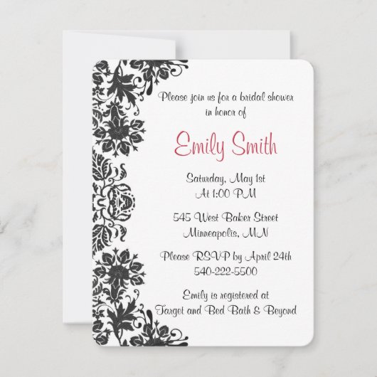 Vrijgezellenfeest met zwarte en witte Floral Damas Kaart (Voorkant)