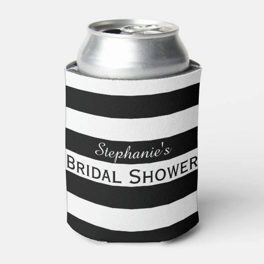 Vrijgezellenfeest met zwarte en witte streep blikjeskoeler (Blikje Voorkant)