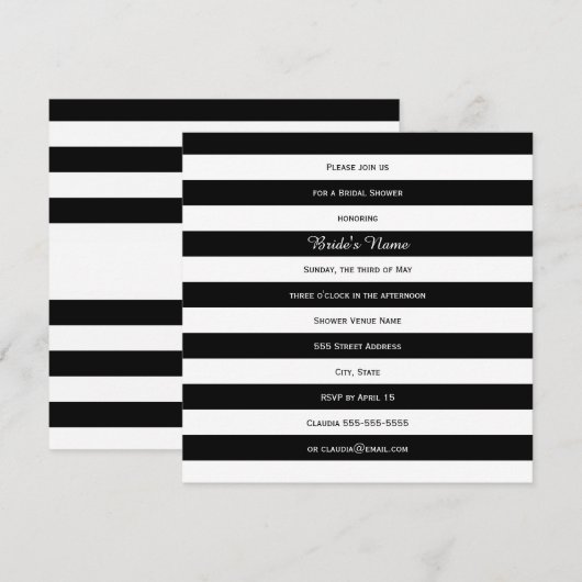 Vrijgezellenfeest met zwarte en witte streep kaart (Voorkant / Achterkant)