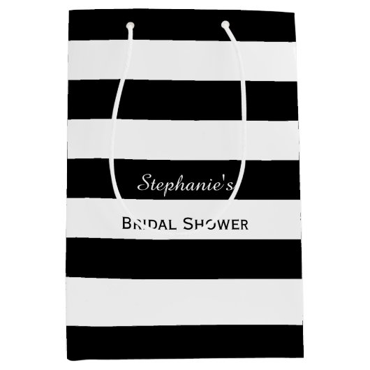 Vrijgezellenfeest met zwarte en witte streep medium cadeauzakje (Voorkant)