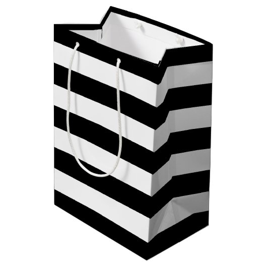 Vrijgezellenfeest met zwarte en witte streep medium cadeauzakje (Achterkant Gekanteld)