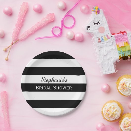 Vrijgezellenfeest met zwarte en witte streep papieren bordje (Feest)