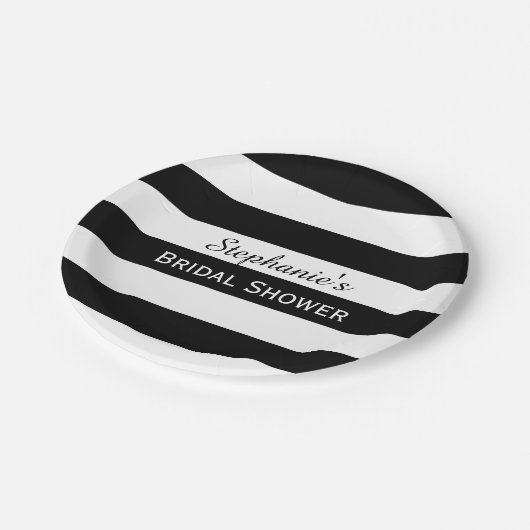 Vrijgezellenfeest met zwarte en witte streep papieren bordje (Gekanteld)