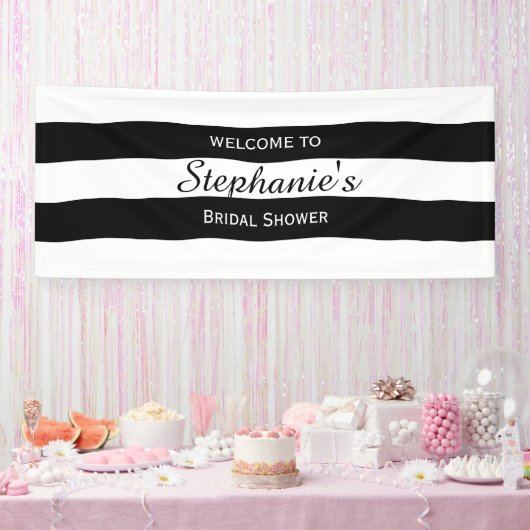 Vrijgezellenfeest met zwarte en witte streep spandoek (Feest)