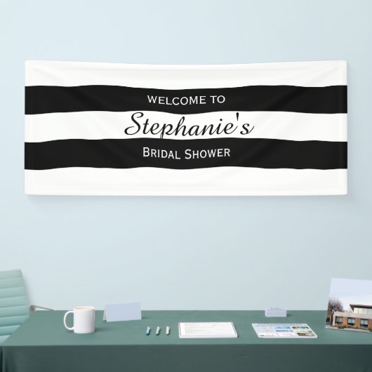 Vrijgezellenfeest met zwarte en witte streep spandoek (Beurs)