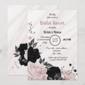 Vrijgezellenfeest met zwarte en zachte roze floral kaart (Voorkant / Achterkant)