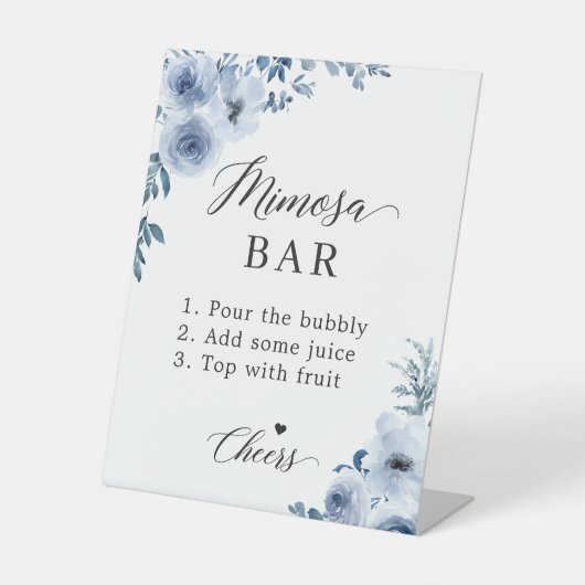 Vrijgezellenfeest Mimosa Bar Dusty Blue Floral Reclamebord Met Voetstuk (Voorkant)