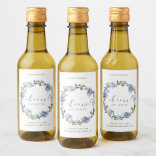 Vrijgezellenfeest Mini Fles Dusty Blue Waterverf Wijn Etiket