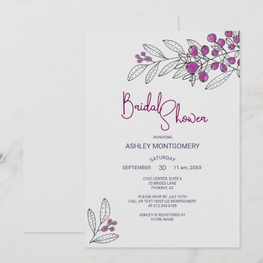 Vrijgezellenfeest minimalistische Paarse bladeren  Kaart (Voorkant / Achterkant)