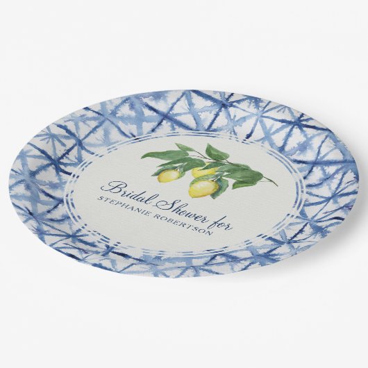 vrijgezellenfeest Modern Lemon en Leaf Indigo Shib Papieren Bordje (Gekanteld)