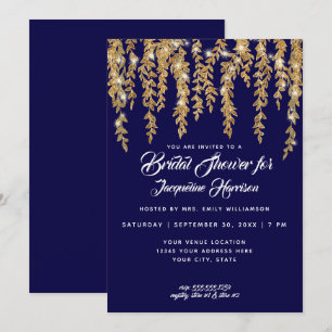 Vrijgezellenfeest Modern Navy Gold Twinkle Lights Kaart
