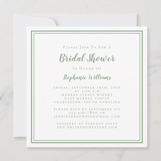 Vrijgezellenfeest Modern Square Elegant Sage Green Kaart (Voorkant)