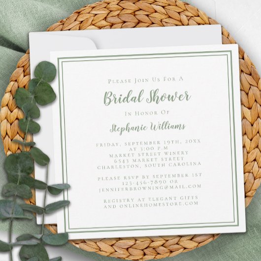 Vrijgezellenfeest Modern Square Elegant Sage Green Kaart