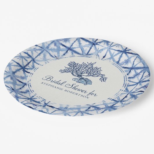 Vrijgezellenfeest Modern strand Koraal Indigo Shib Papieren Bordje (Gekanteld)