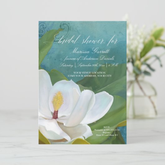 Vrijgezellenfeest Moderne Elegante Magnolia Bloeme Kaart (Staand voorkant)