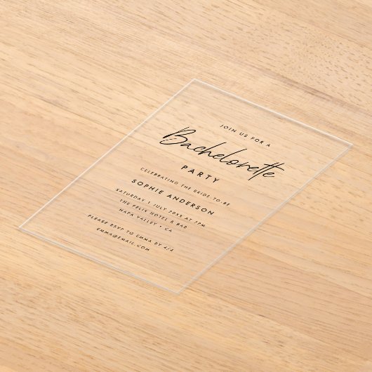 vrijgezellenfeest | Moderne minimalistische partij Acryl Uitnodigingen (Laagn)