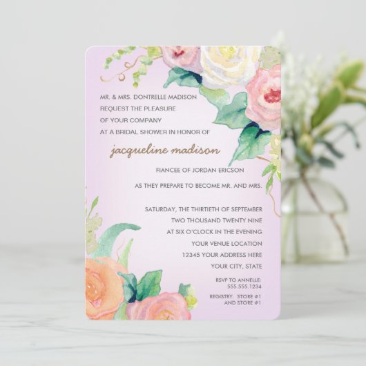 Vrijgezellenfeest Moderne Waterverf Floral Rozen Kaart (Staand voorkant)