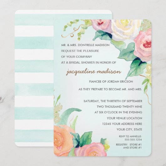 Vrijgezellenfeest Moderne Waterverf Floral Rozen Kaart (Voorkant / Achterkant)