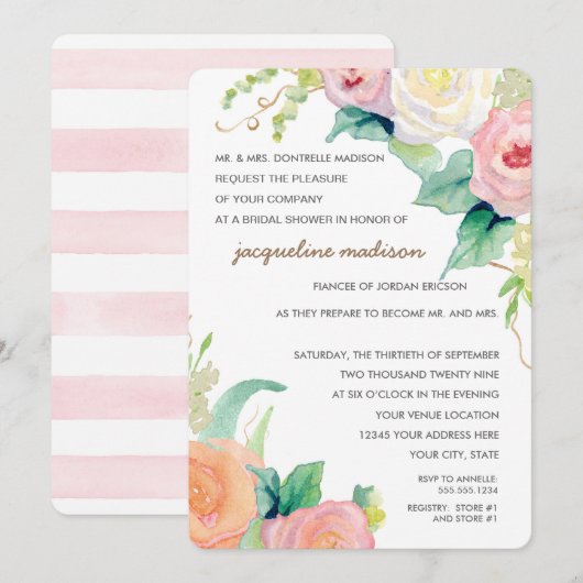 Vrijgezellenfeest Moderne Waterverf Floral Rozen Kaart (Voorkant / Achterkant)