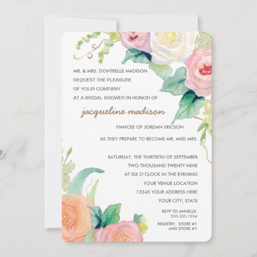 Vrijgezellenfeest Moderne Waterverf Floral Rozen Kaart (Voorkant)