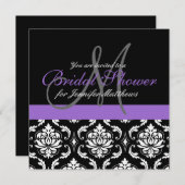 vrijgezellenfeest Monogram Damask Invitaties Paars Kaart (Voorkant / Achterkant)