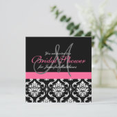 vrijgezellenfeest Monogram Damask Invitaties Roze Kaart (Staand voorkant)