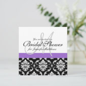 vrijgezellenfeest Monogram Damask Invitation Paars Kaart (Staand voorkant)