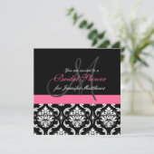 vrijgezellenfeest Monogram Damask-uitnodigingen Kaart (Staand voorkant)