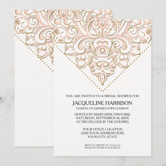 Vrijgezellenfeest Mooie Kant Look Damask Bruiloft Kaart (Voorkant / Achterkant)